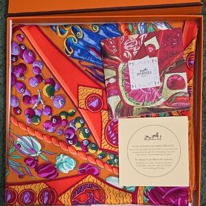 Hermes Orange Multi-Color Silk Scarf